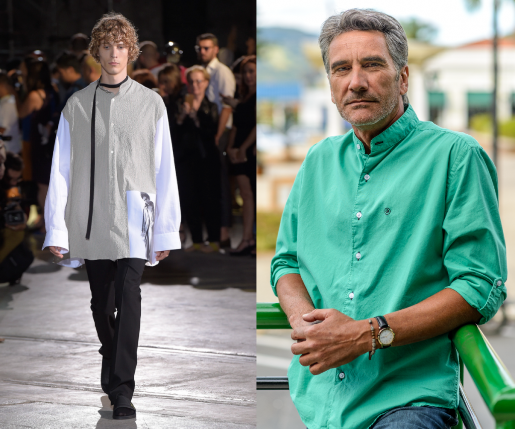 A Raf Simons combinou a gola padre com a modelagem oversized. No verão da Humberto Pascuini essa gola diferenciada também está presente, porém com a modelagem mais ajustada ao corpo. 